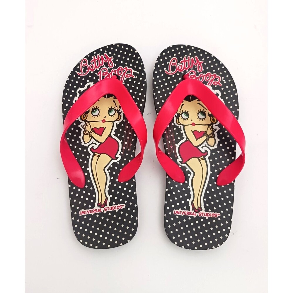 NEW Betty Boop Universal Studios Flip Flops Red Straps Blk/White Dots  37 Sz 6
